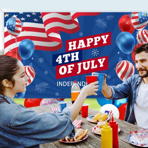 Kumdkd 4th of July Party Backdrop Patriotic Sign Banner Independence Day Theme Party Background Fabric Patriotic Hanging Banner Decorations for 4th of July Veterans Day Memorial Day, 59×35in