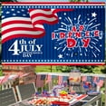 thumbnail image 1 of Kumdkd 4th of July Party Backdrop Patriotic Sign Banner Independence Day Theme Party Background Fabric Patriotic Hanging Banner Decorations for 4th of July Veterans Day Memorial Day, 59×35in, 1 of 6