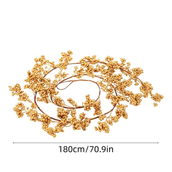 Kumdkd 5.9 Ft Artificial Gold Berry Wicker Christmas Tree Decoration, Flexible Golden Fruit Cane for Indoor Outdoor Holiday Decor, Festive Home Ornament for Wall, Door, Mantel, and Party Decorating