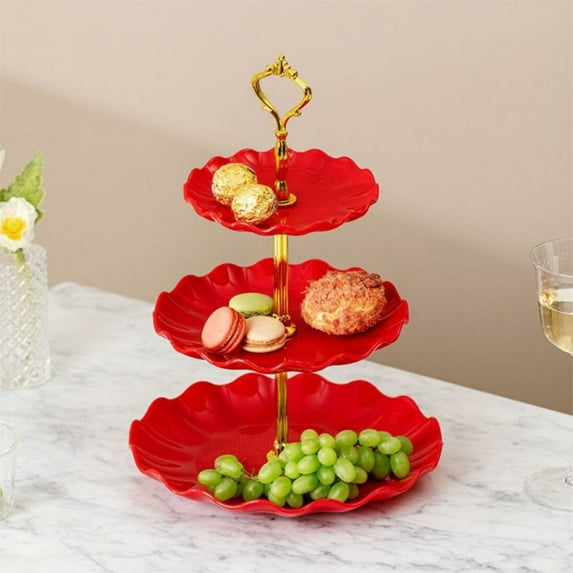 Kumdkd Cupcake Display Stands 3 Tier, Cupcake Stand, Serving Tray Platters Plastic Cup Cake Tower for Birthday Party Wedding Cakes Dessert Cookie Candy(Red)