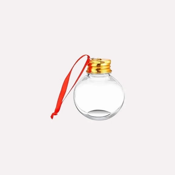 Kumdkd 50ml Christmas Beverage Ball Ornaments, Plastic Refillable Drink Bottles with Lid for Milk Tea, Cold Drinks, Holiday Party Decor, Tree Hanging Decorations, and Edible Gift Ideas(1-pack,Gold)
