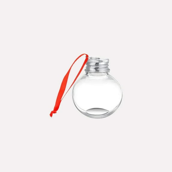 Kumdkd 50ml Christmas Beverage Ball Ornaments, Plastic Refillable Drink Bottles with Lid for Milk Tea, Cold Drinks, Holiday Party Decor, Tree Hanging Decorations, and Edible Gift Ideas(6-pack,Silver)