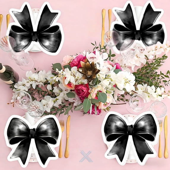 Kumdkd 50pcs Bow-Themed Party Napkins - Watercolor Design (Pink/Blue/Black, 6.29", Disposable & Absorbent)