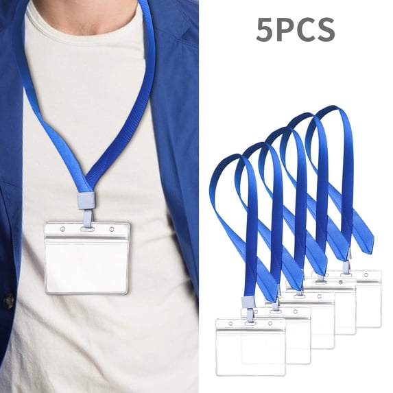 Kumdkd 5PCS Vaccination Card Holder, 4.25x3.75 in Clear PVC Badge Protector Sleeve, Horizontal Top Load ID Card Case with Lanyard Holes for Health Pass, License, Badge