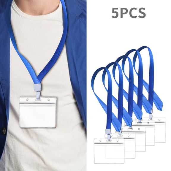 Kumdkd 5PCS Vaccination Card Holder, 4.25x3.75 in Clear PVC Badge Protector Sleeve, Horizontal Top Load ID Card Case with Lanyard Holes for Health Pass, License, Badge
