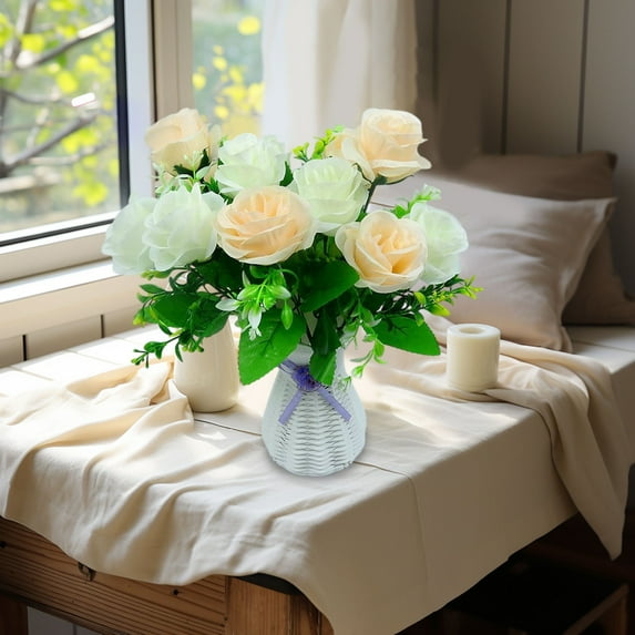 Kumdkd 6 Heads Artificial Flowers Beige Carnation, Fake Flowers Bouquet Carnation Silk Petals, Fade Faux Flora for DIY Wedding Home Decoration & Mother's Day