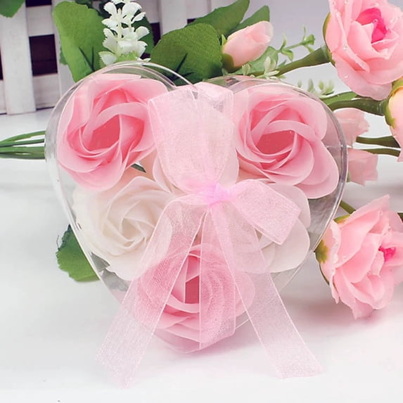 Kumdkd 6 Heart-shaped Blue Artificial Rose Heart-Shaped Box Set, Romantic Valentine's Day Gift with Sheer Ribbon, Permanent Fabric Flower Arrangement for Anniversary, Birthday, Home Desk Decor