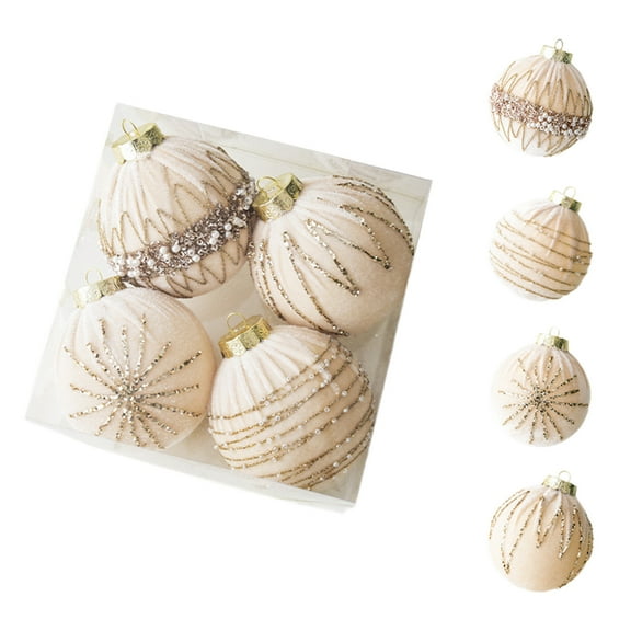 Kumdkd 6-Inch Flocked Christmas Ornament Set - 4pcs Colorful Holiday Balls for Tree Decor, Wreaths & Festive Centerpieces