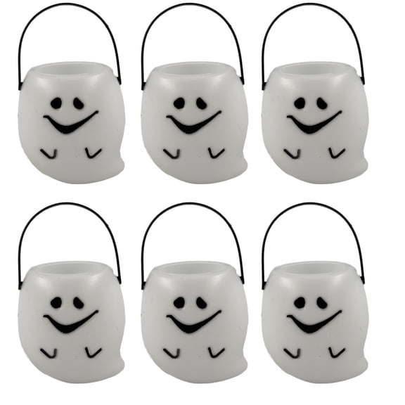 Kumdkd 6 Pack Halloween Pumpkin Buckets for Kids - Small Plastic Candy Baskets with Handle, Reusable Trick-or-Treat Bags for Party Favors & Classroom Treats