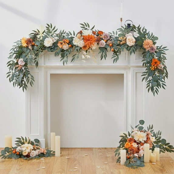 Kumdkd 6FT Wedding Flower Rattan Garland - Artificial Eucalyptus and Rose Vine for Table Runner, Chair Back, Arch Decoration, Plastic Greenery with Multicolor Flowers, 180cm Long