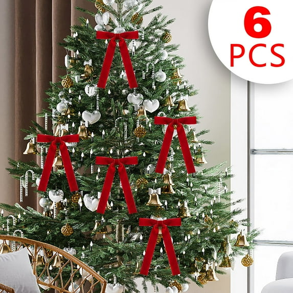 Kumdkd 6pcs Velvet Christmas Tree Bows - Luxury Holiday Decor for Trees, Wreaths & Gifts, Soft Elegant Bow Ties with Easy Attachment, Festive Decorations