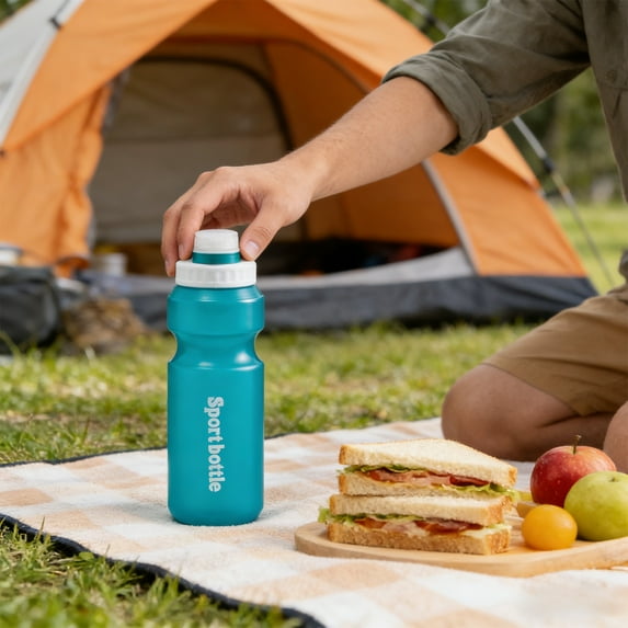 Kumdkd 750ml Sports Water Bottle, Leak Proof Plastic Water Bottle with Wide Mouth, Large Capacity BPA-Free Portable Drink Bottle for Cycling, Gym, Running & Outdoor Activities, Blue