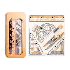 Kumdkd 8-Piece Geometry Set with Shatterproof Storage Box, Math Geometry Kit Includes Ruler, Protractor, Compass, 2 Triangles, Eraser & Lead, 7.09x2.95in, Yellow