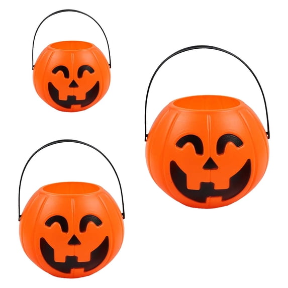Kumdkd 8-pack 2.8" Halloween Pumpkin Bucket Set - Trick-or-Treat Bags for Kids (Sturdy Plastic, Reusable)