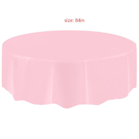 Kumdkd 84 in Round Disposable Plastic Tablecloth, Large Circular Wipe Clean Party Table Cover for Banquet Event Tables, Pink