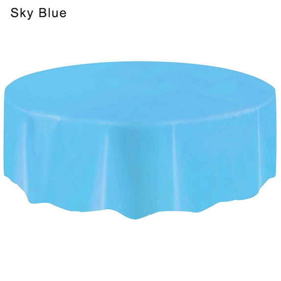 Kumdkd 84 in Round Disposable Plastic Tablecloth, Large Circular Wipe Clean Party Table Cover for Banquet Event Tables, Sky Blue