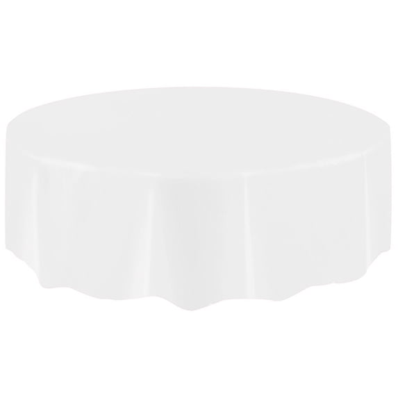 Kumdkd 84 in Round Disposable Plastic Tablecloth, Large Circular Wipe Clean Party Table Cover for Banquet Event Tables, White