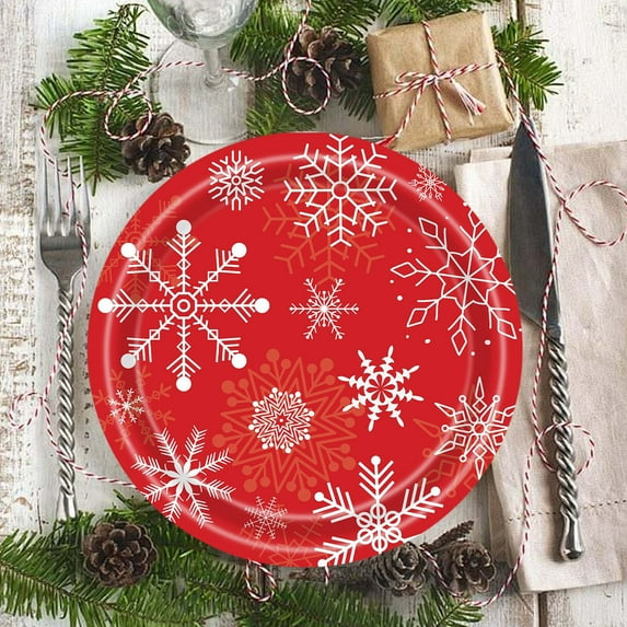 Kumdkd 9" Christmas Tree Paper Plates (25 Pack) - Snowflake Party Tableware for Holiday Gatherings (Disposable, Winter Themed, Multi-Color)