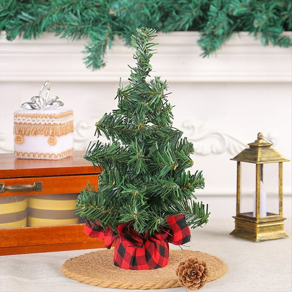 Kumdkd 9" Mini Christmas Tree Decor - Pre-Lit Desktop Holiday Decorations for Office/Home (Green, Plastic, Ready-to-Use)