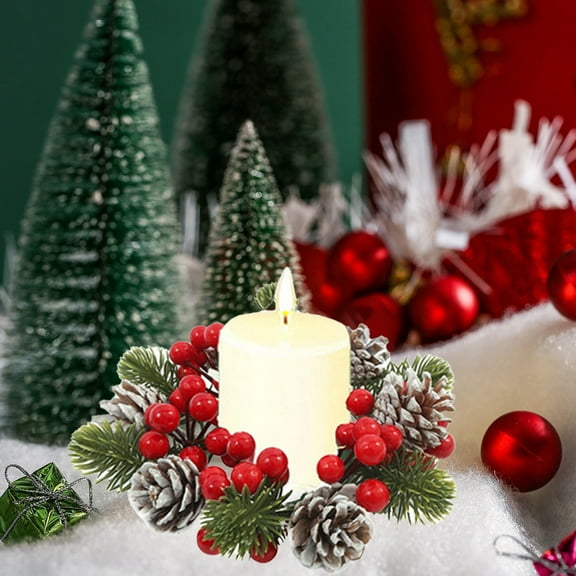 Kumdkd 9" Mini Christmas Wreath with Pinecones - Versatile Candle Ring for Tables, Mantels & Holiday Home Decor