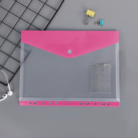 Kumdkd A4 Loose Leaf File Pouch Set of 1, 11 Hole Transparent Binder Pockets with Snap Button, 12.59x9.64 in Plastic Document Storage Bag for Office