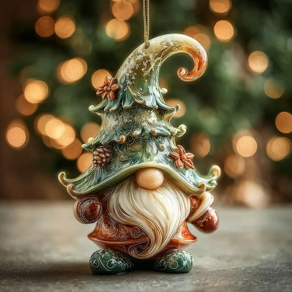 Kumdkd Acrylic Christmas Gnome Ornament Collection, Handcrafted Scandinavian Folkloric Tree Decor with Lanterns, Mushrooms, and Floral Details, Gift for Gnome Lovers and Collectors