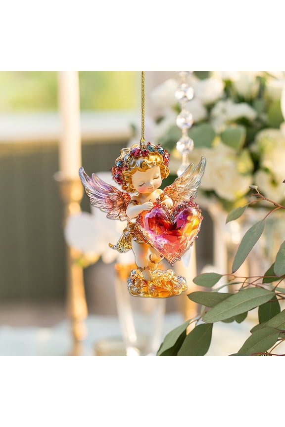 Acrylic Jeweled Fairy Keychain for Valentine’s Day, Romantic Wings Car Rearview Mirror or Backpack Ornament, Durable Crystal-Like Accessory Gift for Her/Him