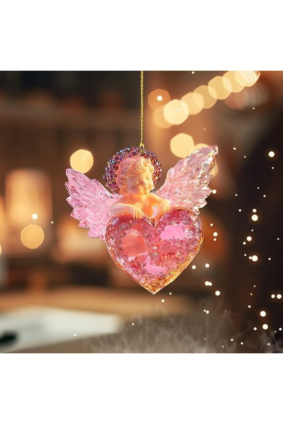Acrylic Jeweled Fairy Keychain for Valentine’s Day, Romantic Wings Car Rearview Mirror or Backpack Ornament, Durable Crystal-Like Accessory Gift for Her/Him
