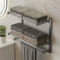 thumbnail image 1 of Kumdkd Adhesive Towel Rack - 16x15 Inch No Drill Wall Mounted Bathroom Shelf, Double Rod Aluminum Organizer with Adhesive Strips, Rustproof Kitchen & Bath Storage, Space Saving Gray Metal Shelf, 1 of 6