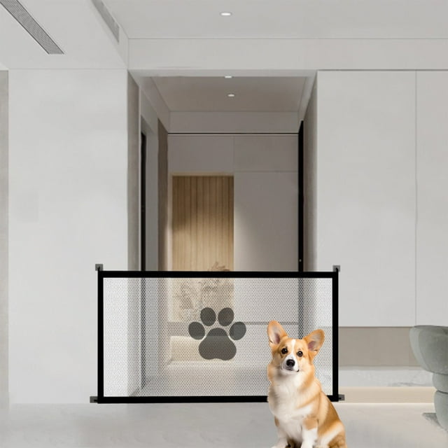 Kumdkd Adjustable No-Drill Pet Gate for Dogs & Cats – Escape-Proof Indoor/Outdoor Barrier with Anti-Climb Mesh, Built-In Door & Easy Install – Universal Fit for Stairs, Hallways (70.9x30.7in)