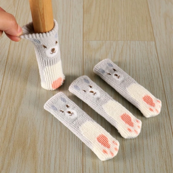 Kumdkd Animal Paw Chair Leg Covers, 4-Pack Double Layer Thickened Knitted Furniture Leg Protectors, Non-Slip Stool & Table Leg Pads for Floor Scratch Protection & Noise Reduction, Multicolor