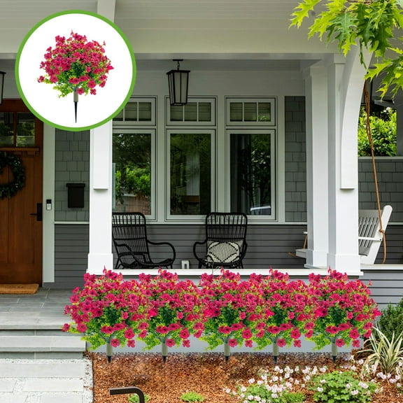 Kumdkd Artificial Eucalyptus Bush with Ground Spike - 22in Outdoor Fake Shrub in Violet Planter, UV Resistant Plastic Greenery for Patio, Garden, Yard, Porch, and Home Decor, No Maintenance