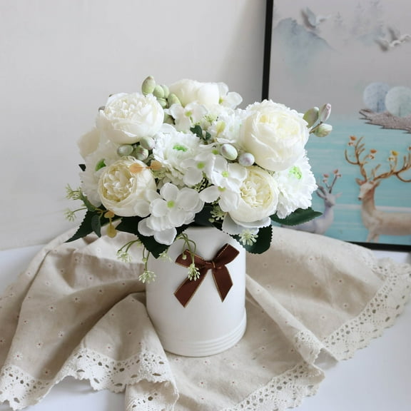 Kumdkd Artificial Peonies Silk Flowers, Faux Peony Bouquet Florals Arrangements Decor for Farmhouse Home Boho Wedding Table Centerpiece, Fake Plastic Flower Bulk for Vase Decoration (Mix White)
