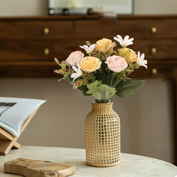 Kumdkd Artificial Rose Bouquet - 6 Realistic Fake Flowers for Wedding, Home, Hotel Decor (10.6x7.87in, )