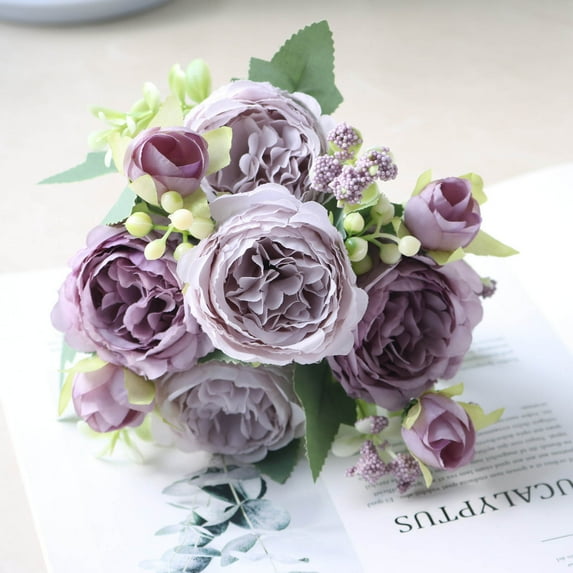 Kumdkd Artificial Silk Peony Flowers Bouquet, Real-Like Fake Peony Stems for Wedding Centerpieces, Valentines Home Decor, Bridal Party Decorations, 32cm (Vase Not Included)