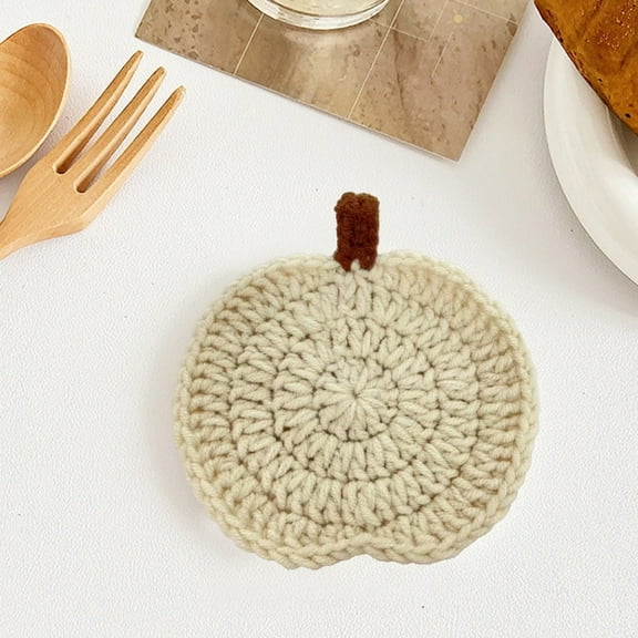 Kumdkd Autumn Pumpkin Cup Mat - Handmade Crochet Beverage Coaster for Thanksgiving & Halloween, Festive Table Decor, Heat-Resistant & Non-Slip Polyester