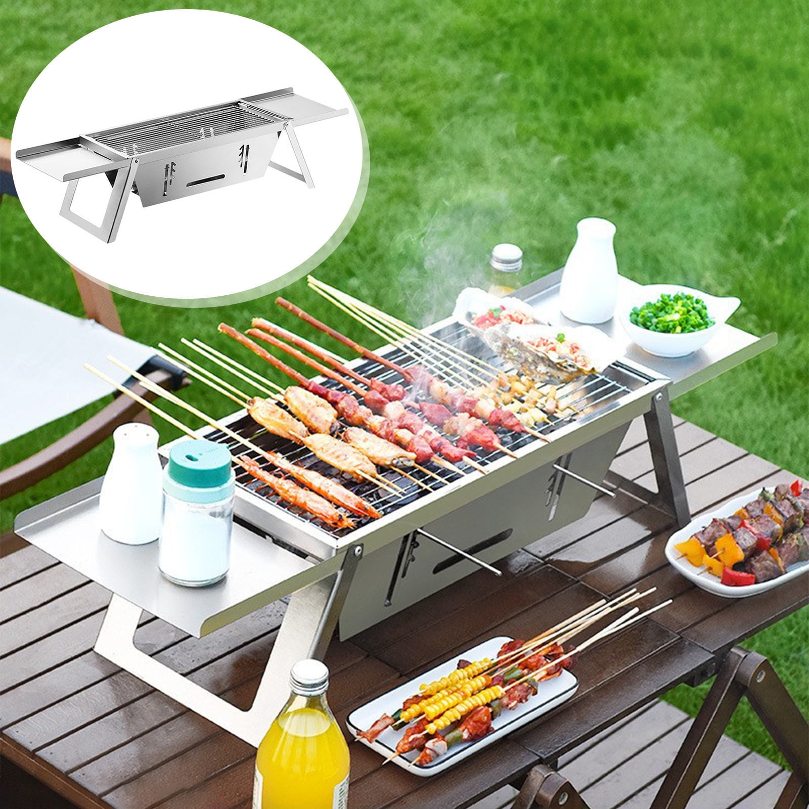 Portable Barbecue Charcoal Grill BBQ Stainless Indoor Outdoor Cooking Grill Set Portable Barbecue Charcoal Grill BBQ Stainless Indoor Outdoor Cooking Grill Set