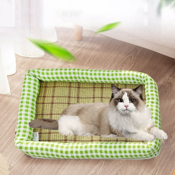 Kumdkd Blue Cooling Mat for Dogs & Cats - 15.7"x11.8" Summer Pet Bed Pad with Breathable Rattan Fabric | Non-Toxic Heat Relief Pad for Kennels, Floors & Carriers | Chew-Resistant Dog Cooling Mat