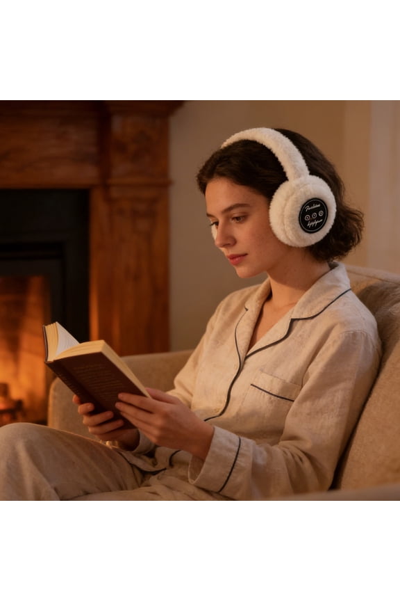Bluetooth Earmuffs Wireless Headphones, Warm Foldable Earmuffs with Music & Calls, Noise Reduction for Indoor Outdoor Sports, White