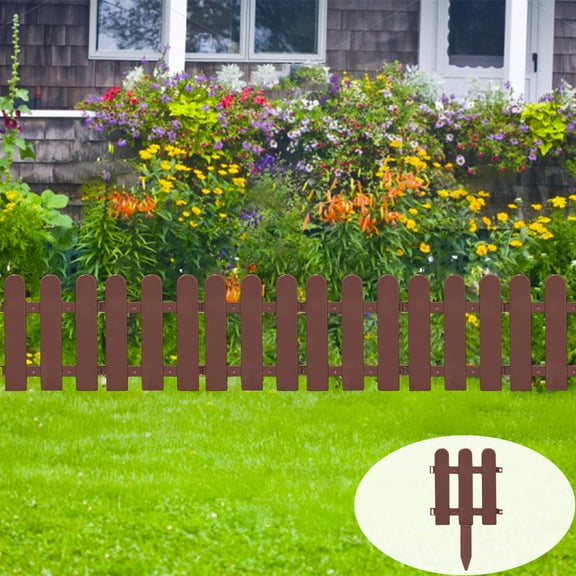 Kumdkd Brown Plastic Garden Fence Border & Flower Bed Edging - 7.87x6.69in Decorative Mini Fence with Ground Studs for Yard, Lawn, Pathways & Small Animal Protection - Easy Snap Together Assembly