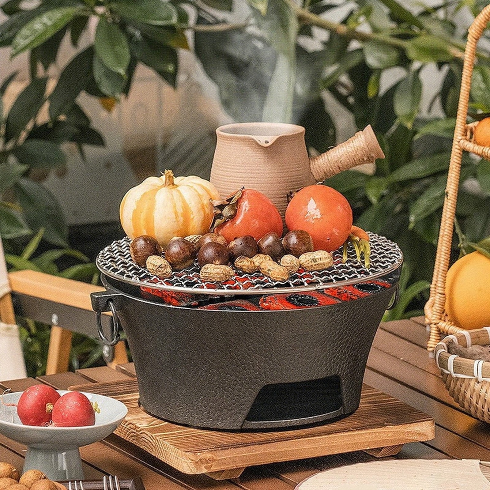 Kumdkd Cast Iron Charcoal Grill - Portable Eco-Friendly Hibachi for Camping, Backyard BBQ & Picnics (3.9lbs, 9x5x7.8in)