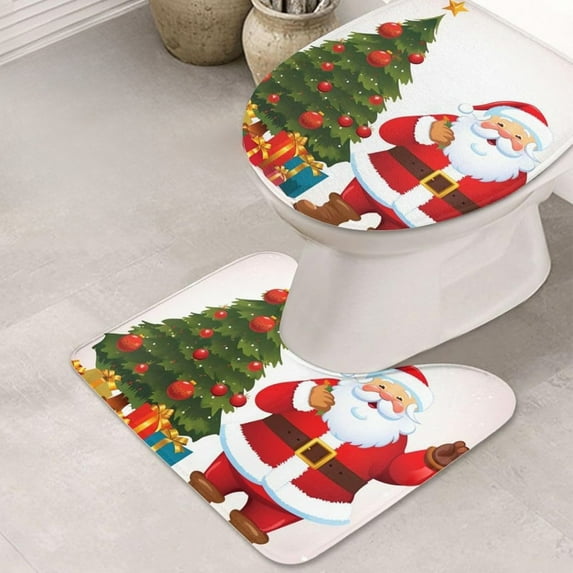 Kumdkd Christmas Bathroom Rug Set | U-Shaped Floor Mat & Toilet Cover | Non-Slip & Ultra-Soft | Festive Tree Design | Machine Washable | Perfect Holiday Gift