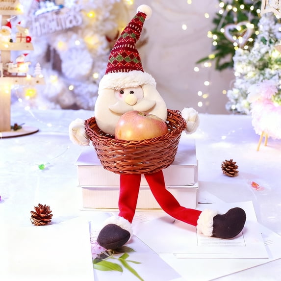Kumdkd Christmas Doll Basket with Santa Claus Design, 9x7 Inch Fabric Candy & Fruit Holder for Holiday Decor, Gift Basket for Tabletop Decoration, Festive Storage for Chocolates, and Party Supplies