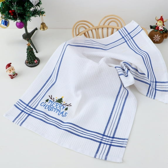 Kumdkd Christmas Embroidered Towels - Blue Polyester Kitchen & Bathroom Hand Towels (14.96x25.2in) | Festive Holiday Decor, Easy Clean, Perfect Gift
