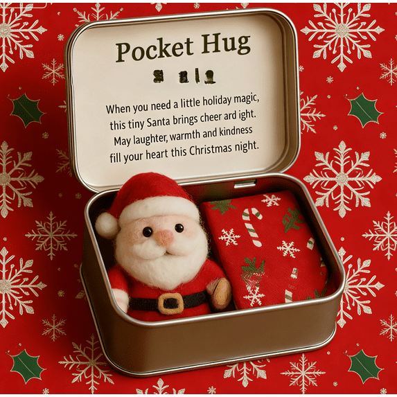 Kumdkd Christmas Pocket Hug Vintage Tin Box with Plush Toy, Holiday Emotional Gift Set for Friends, Family, Kids, Cozy Velvet Stuffed Animal with Keepsake Storage Box for Christmas Stocking Stuffers
