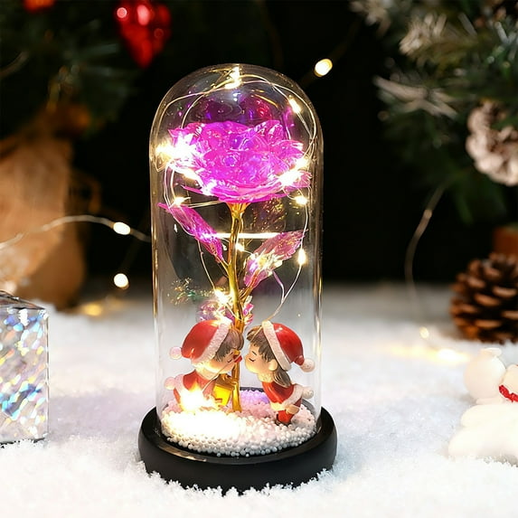 Kumdkd Christmas Rose Gifts for Women Mom, Rechargeable Galaxy Glass Rose Light Up Roses In Glass Dome Enchanted Crystal Flower Gift Anniversary Birthday Xmas Gifts for Women Her Wife Grandma Rainbow