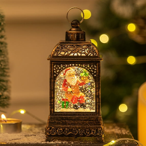Kumdkd Christmas Snow Globe Lantern Christmas Decorations Indoor Lanterns,Water Glittering Lantern, USB/Battery Operated Lighted Lanterns for Home Decor Gifts (Forest House)