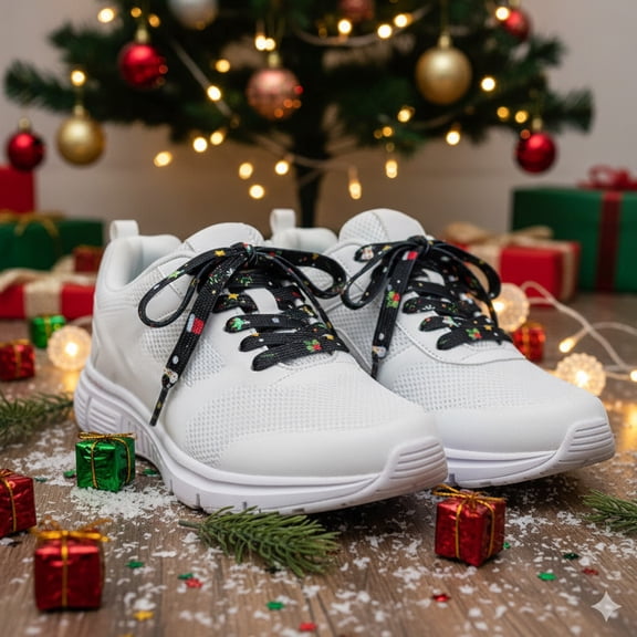 Kumdkd Christmas Themed Shoe Laces for Sneakers & Boots - Festive Holiday Patterns (Snowflakes/Reindeer/Trees), Durable Polyester, 5 Color Options, Easy to Tie (2-Pack)