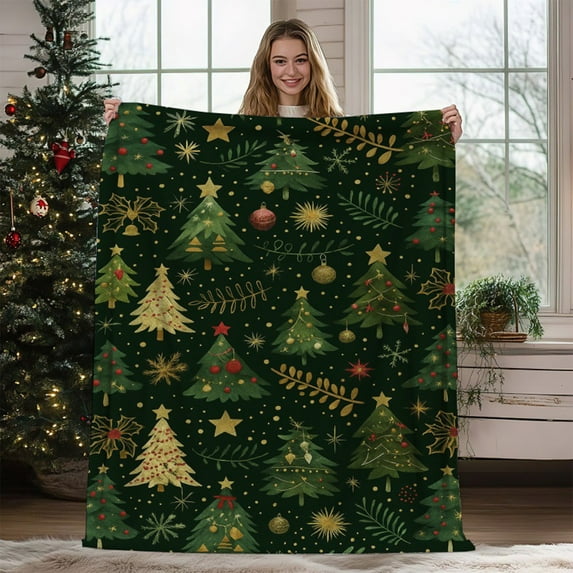 Kumdkd Christmas Throw Blanket, Cute Tree Deer Snow Pattern Couch Blanket Super Soft Flannel Throw Blanket Winter Plush Fuzzy Warm Bed Blanket Christmas Holiday Decor for Couch Bed 39.3"x27.5"