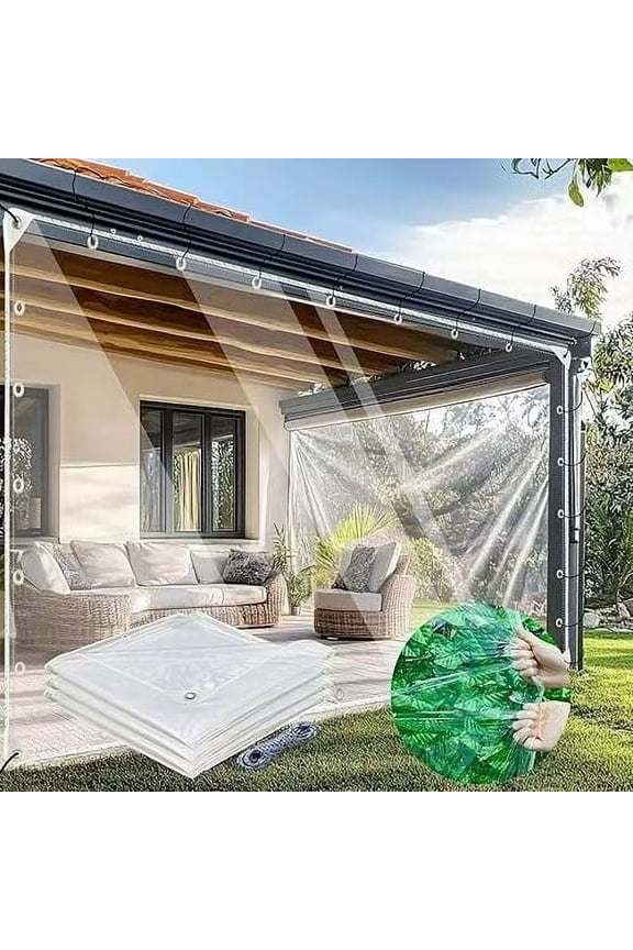 Clear Waterproof Tarpaulin - Heavy Duty Outdoor Plastic Sheeting for Rain & Sun Protection | Transparent Windshield Cover